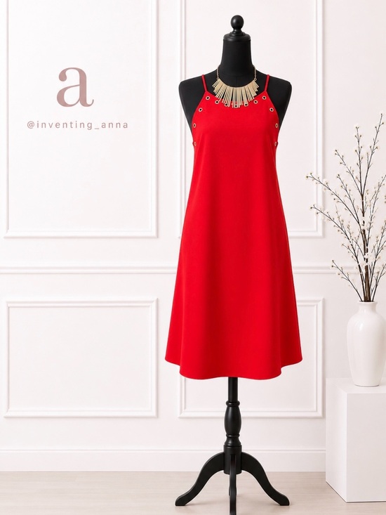 Daniel Cremieux Dresses & Skirts - Daniel Cremieux Red A-Line Spaghetti Strap Dress Gold Grommet Detail